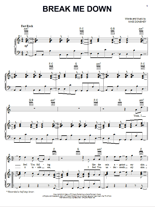 Tenth Avenue North Break Me Down sheet music notes and chords arranged for Piano, Vocal & Guitar Chords (Right-Hand Melody)