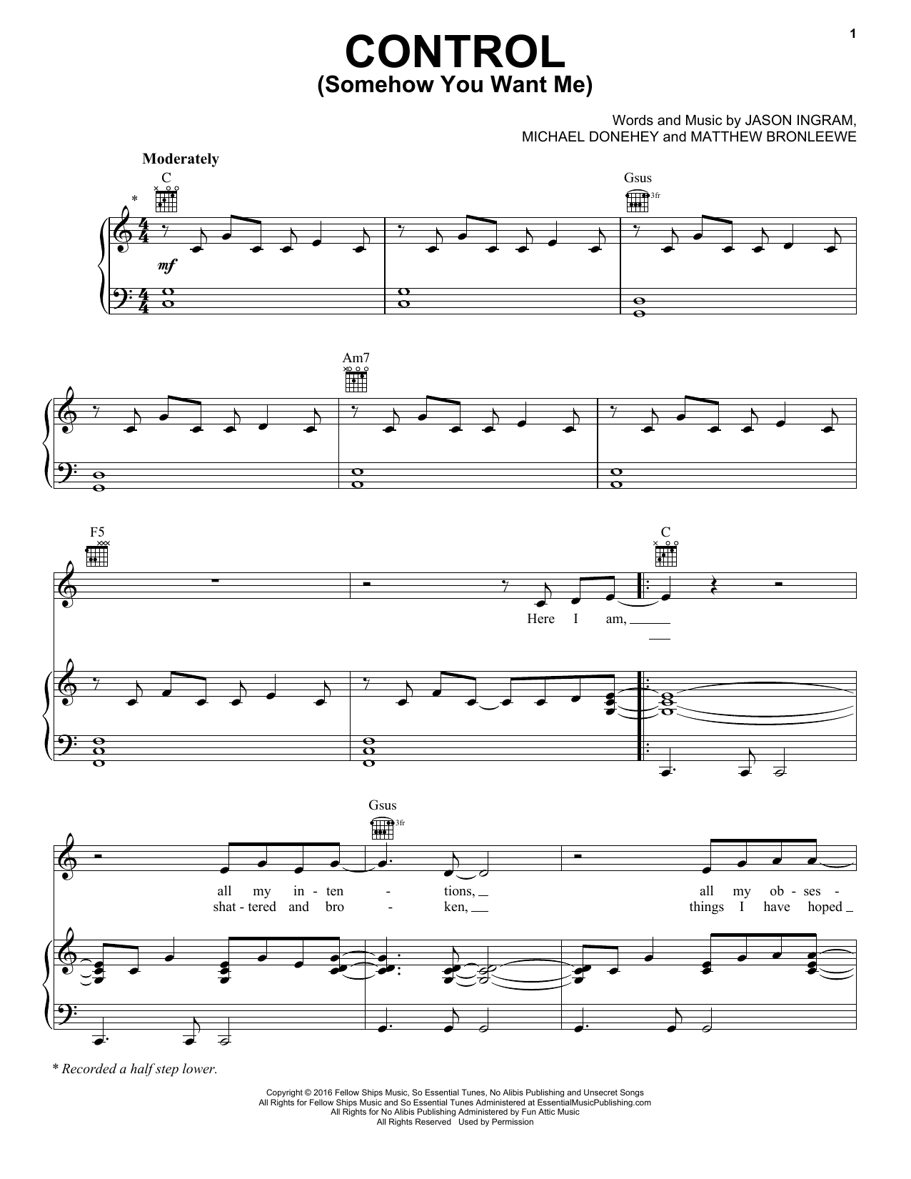 Tenth Avenue North Control (Somehow You Want Me) sheet music notes and chords arranged for Piano, Vocal & Guitar Chords (Right-Hand Melody)