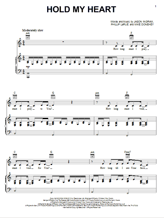 Tenth Avenue North Hold My Heart sheet music notes and chords arranged for Piano, Vocal & Guitar Chords (Right-Hand Melody)