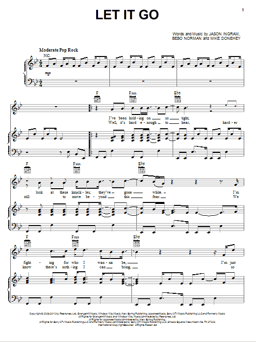 Tenth Avenue North Let It Go sheet music notes and chords arranged for Piano, Vocal & Guitar Chords (Right-Hand Melody)