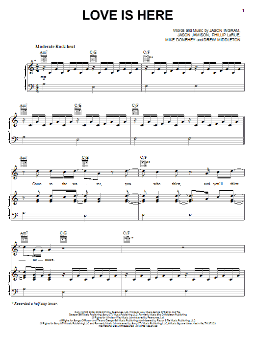 Tenth Avenue North Love Is Here sheet music notes and chords arranged for Piano, Vocal & Guitar Chords (Right-Hand Melody)