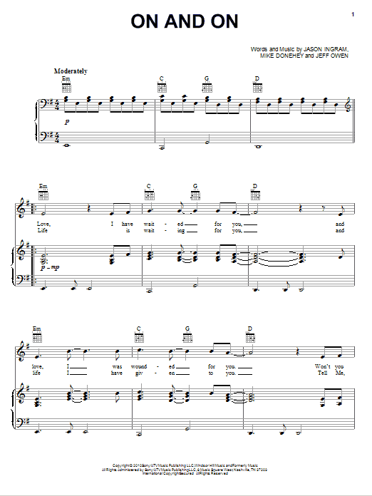Tenth Avenue North On And On sheet music notes and chords arranged for Piano, Vocal & Guitar Chords (Right-Hand Melody)