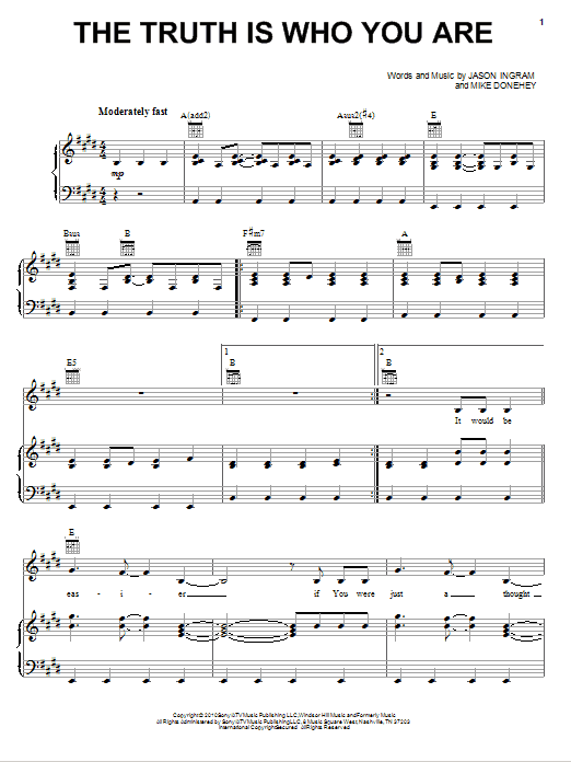 Tenth Avenue North The Truth Is Who You Are sheet music notes and chords arranged for Piano, Vocal & Guitar Chords (Right-Hand Melody)