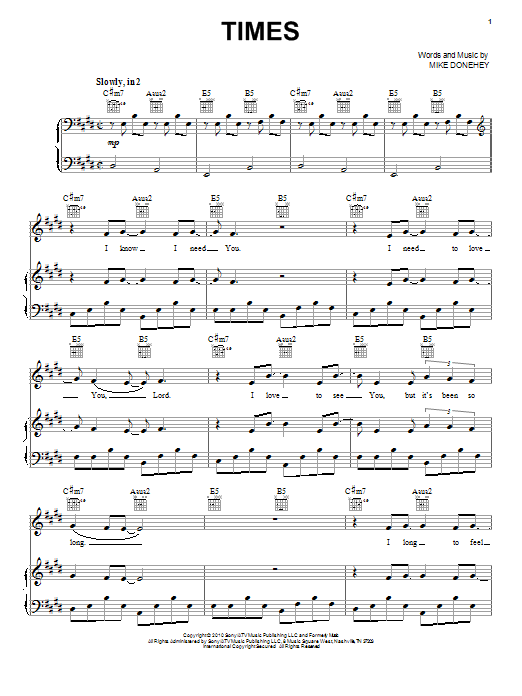 Tenth Avenue North Times sheet music notes and chords arranged for Piano, Vocal & Guitar Chords (Right-Hand Melody)