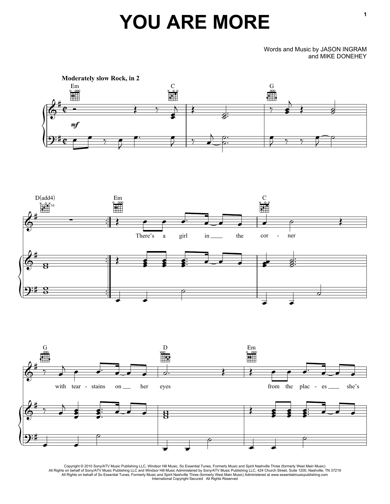 Tenth Avenue North You Are More sheet music notes and chords arranged for Piano, Vocal & Guitar Chords (Right-Hand Melody)