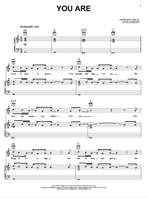 Tenth Avenue North You Are sheet music notes and chords arranged for Piano, Vocal & Guitar Chords (Right-Hand Melody)