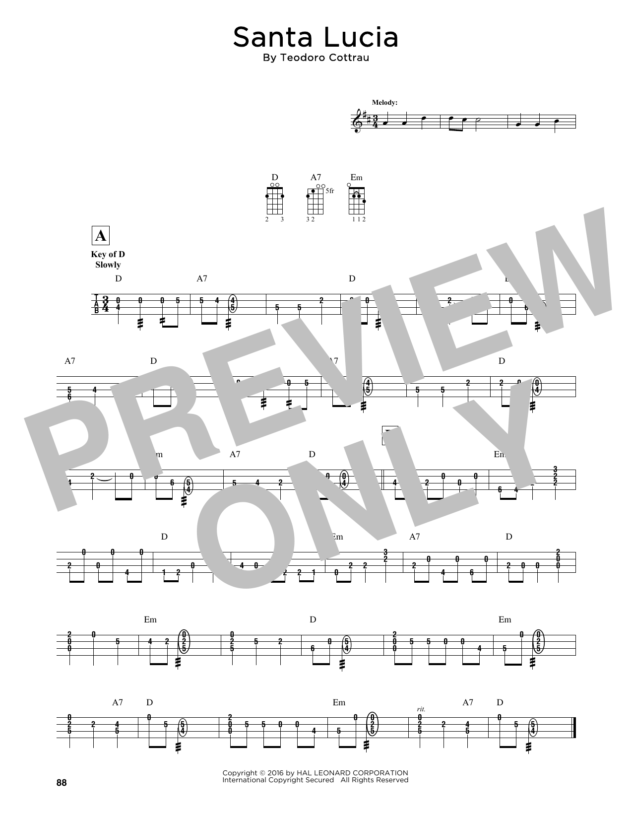 Teodoro Cottrau Santa Lucia (arr. Fred Sokolow) sheet music notes and chords arranged for Mandolin