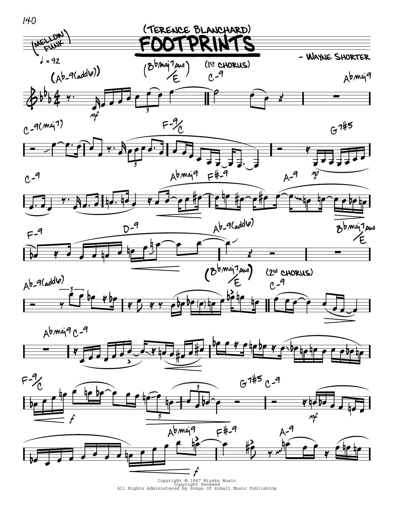 Terence Blanchard Footprints (solo only) sheet music notes and chords arranged for Real Book – Melody & Chords