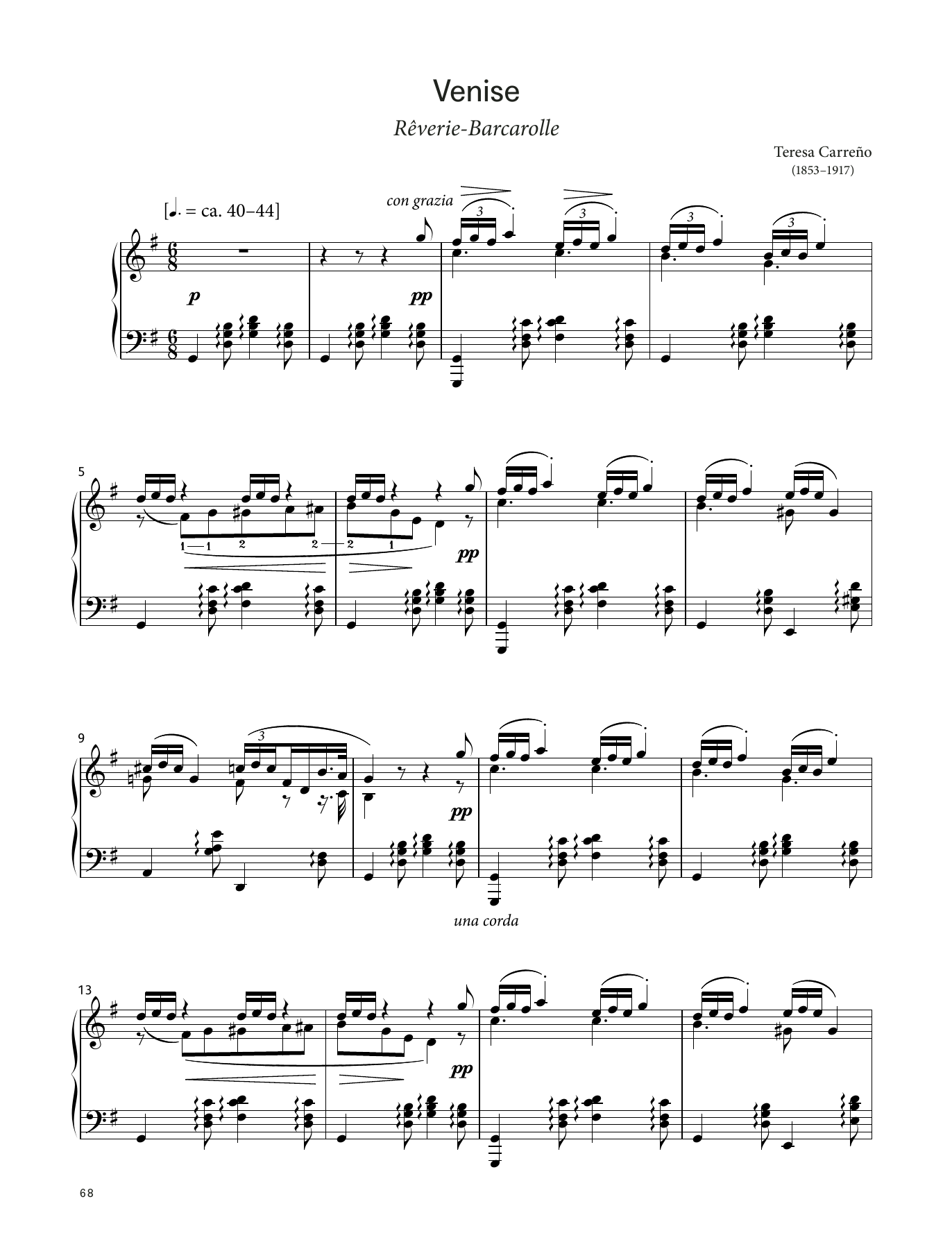 Teresa Carreño Venise Rêverie-Barcarolle, Op. 33 (LCME Piano 2018 Grade 8 List B) sheet music notes and chords arranged for Piano Solo