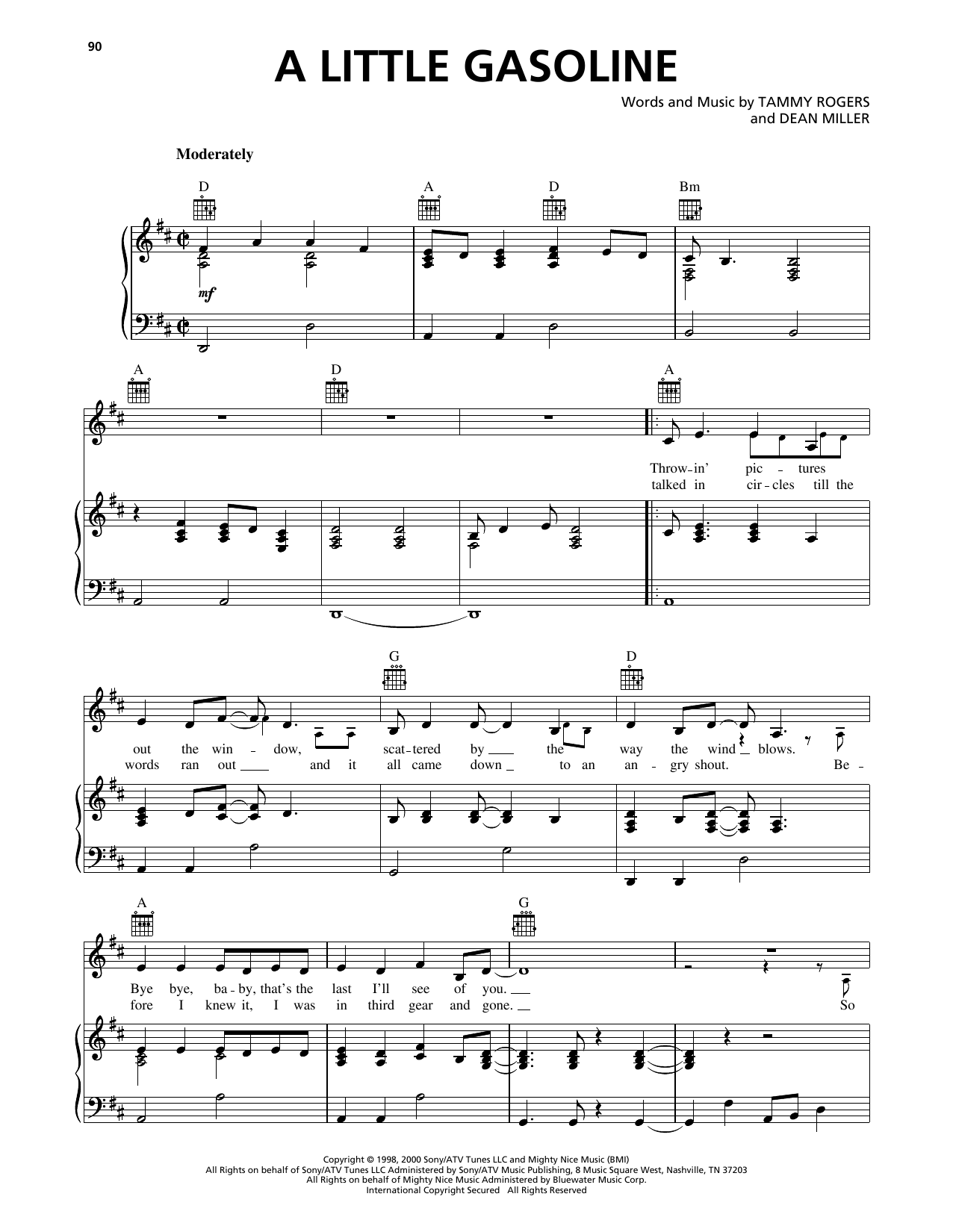Terri Clark A Little Gasoline sheet music notes and chords arranged for Piano, Vocal & Guitar Chords (Right-Hand Melody)