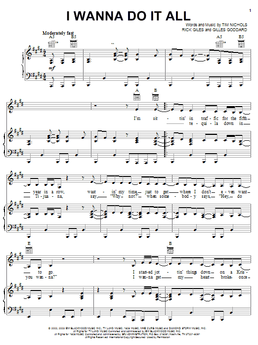 Terri Clark I Wanna Do It All sheet music notes and chords arranged for Piano, Vocal & Guitar Chords (Right-Hand Melody)