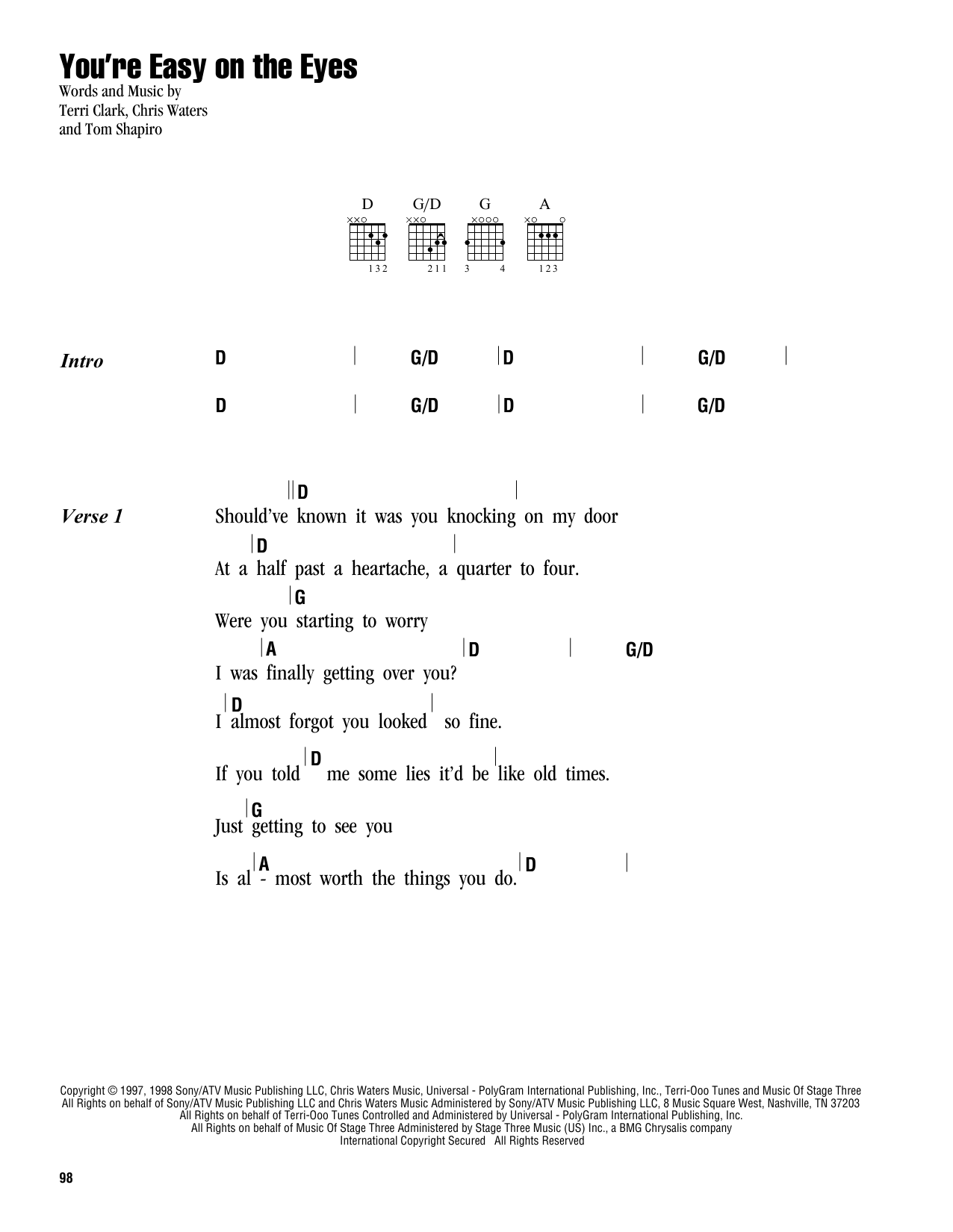 Terri Clark You're Easy On The Eyes sheet music notes and chords arranged for Guitar Chords/Lyrics