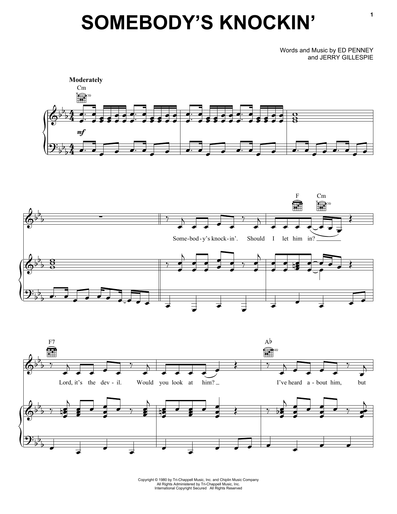 Terri Gibbs Somebody's Knockin' sheet music notes and chords arranged for Piano, Vocal & Guitar Chords (Right-Hand Melody)