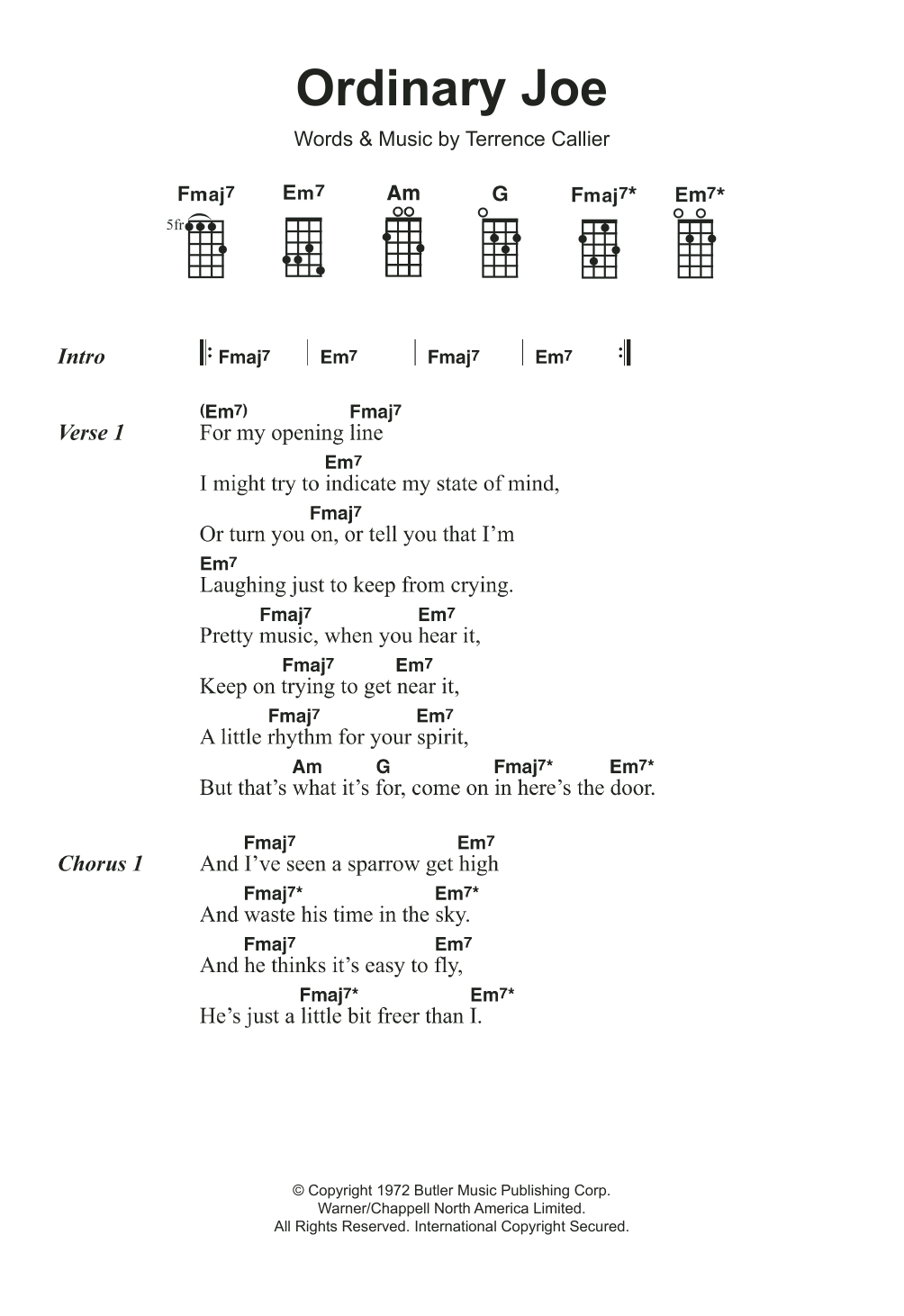 Terry Callier Ordinary Joe sheet music notes and chords arranged for Ukulele
