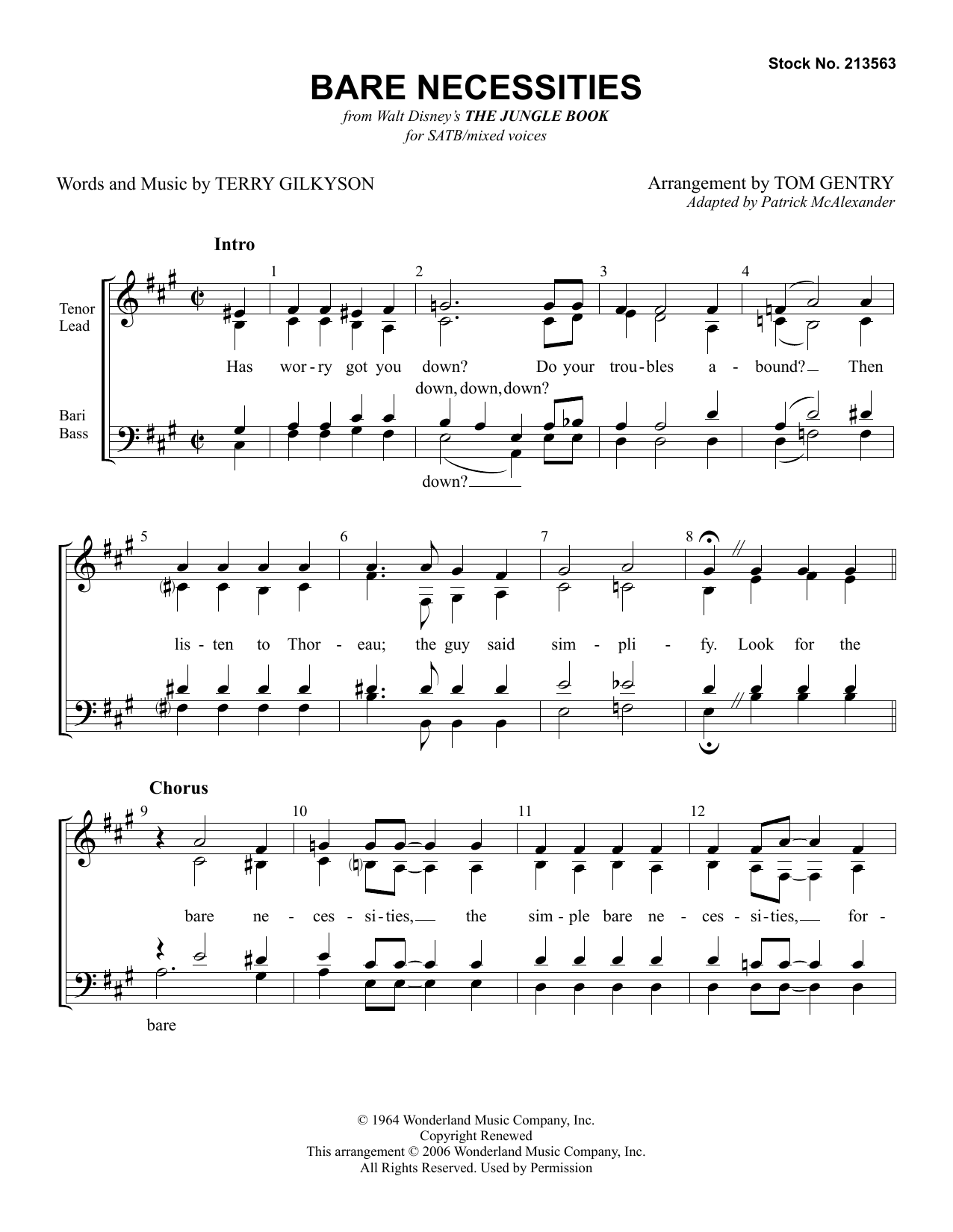 Terry Gilkyson Bare Necessities (from The Jungle Book) (arr. Tom Gentry) sheet music notes and chords arranged for SATB Choir