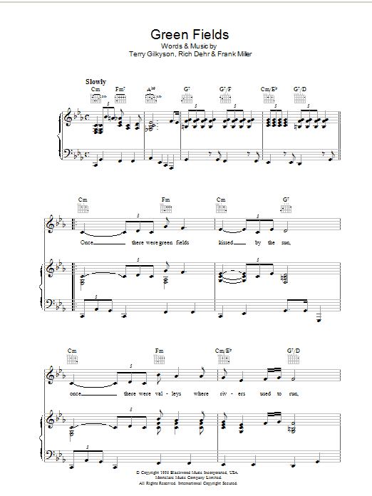 Terry Gilkyson Green Fields sheet music notes and chords arranged for Piano, Vocal & Guitar Chords