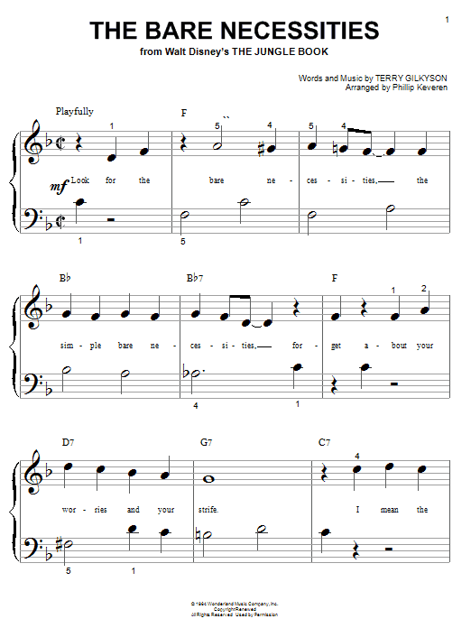 Terry Gilkyson The Bare Necessities (arr. Phillip Keveren) sheet music notes and chords arranged for Big Note Piano