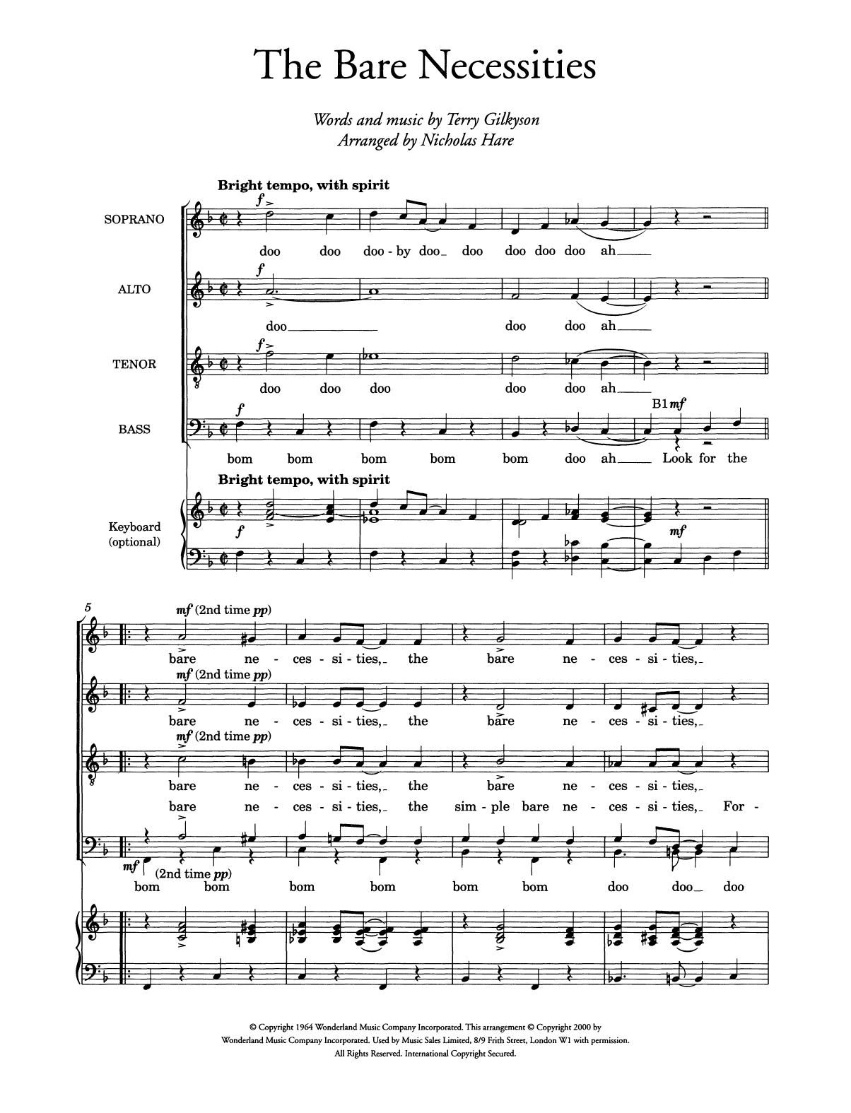 Terry Gilkyson The Bare Necessities (from Disney's The Jungle Book) (arr. Nicholas Hare) sheet music notes and chords arranged for SATB Choir