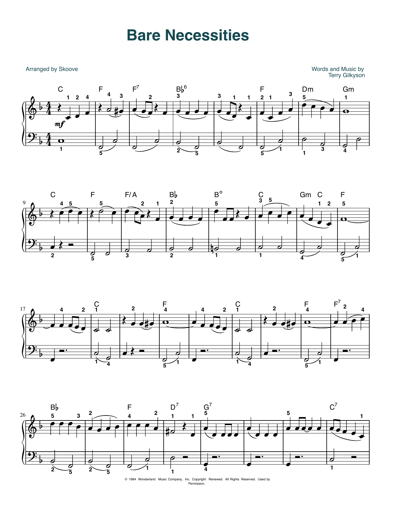 Terry Gilkyson The Bare Necessities (from The Jungle Book) (arr. Skoove) sheet music notes and chords arranged for Beginner Piano (Abridged)