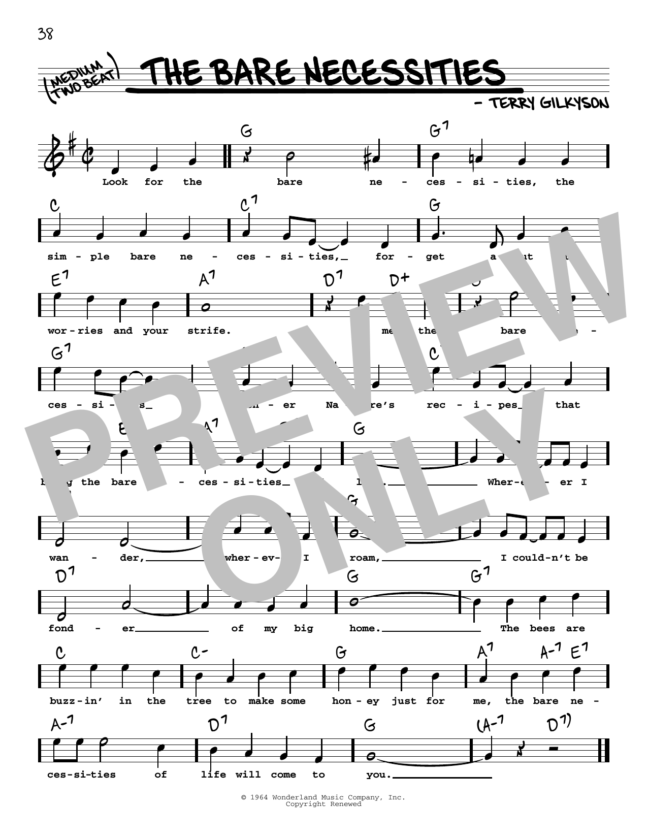 Terry Gilkyson The Bare Necessities (High Voice) sheet music notes and chords arranged for Real Book – Melody, Lyrics & Chords