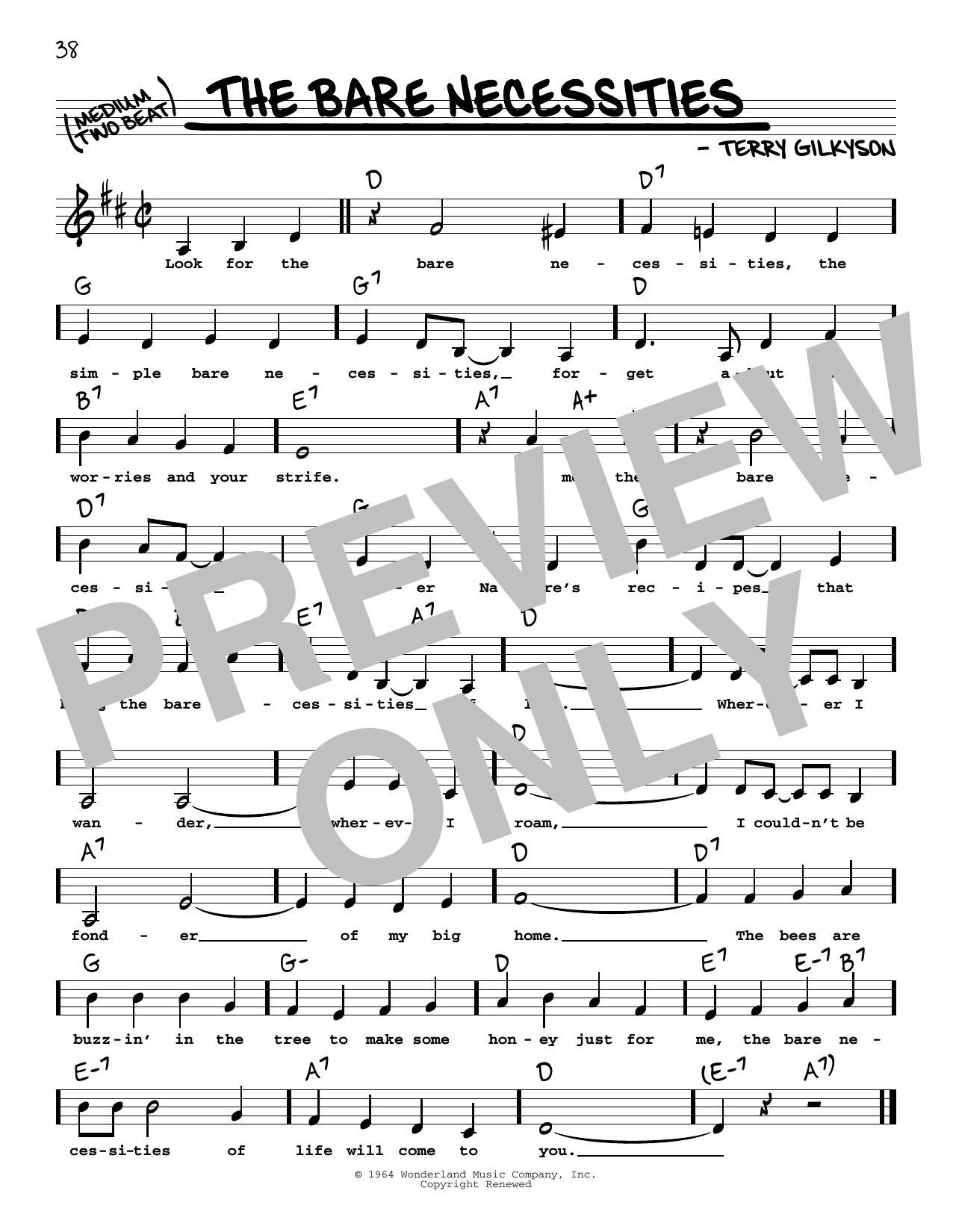 Terry Gilkyson The Bare Necessities (Low Voice) (from The Jungle Book) sheet music notes and chords arranged for Real Book – Melody, Lyrics & Chords