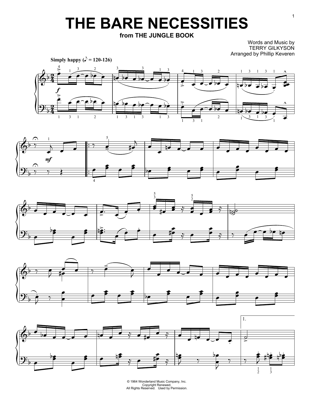 Terry Gilkyson The Bare Necessities [Ragtime version] (from The Jungle Book) (arr. Phillip Keveren) sheet music notes and chords arranged for Piano Solo