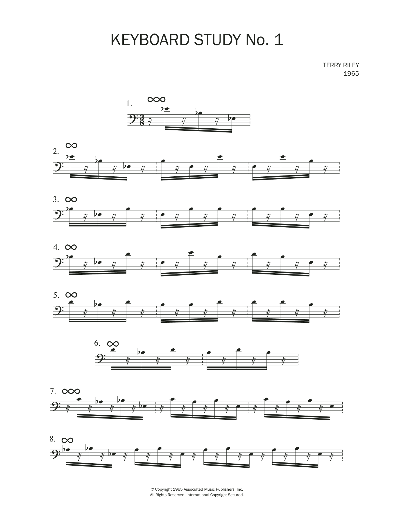 Terry Riley Keyboard Study No.1 sheet music notes and chords arranged for Piano Solo