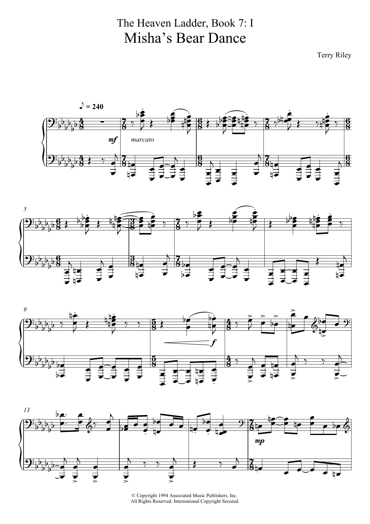 Terry Riley Misha's Bear Dance (No.1 From The Heaven Ladder Book 7) sheet music notes and chords arranged for Piano Solo