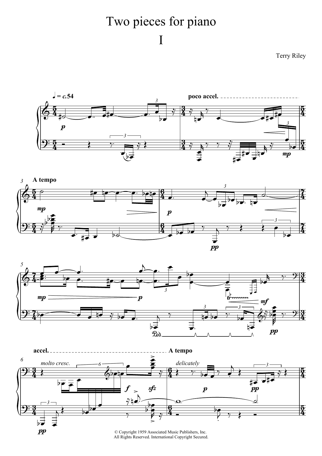 Terry Riley Two Pieces For Piano - I. sheet music notes and chords arranged for Piano Solo