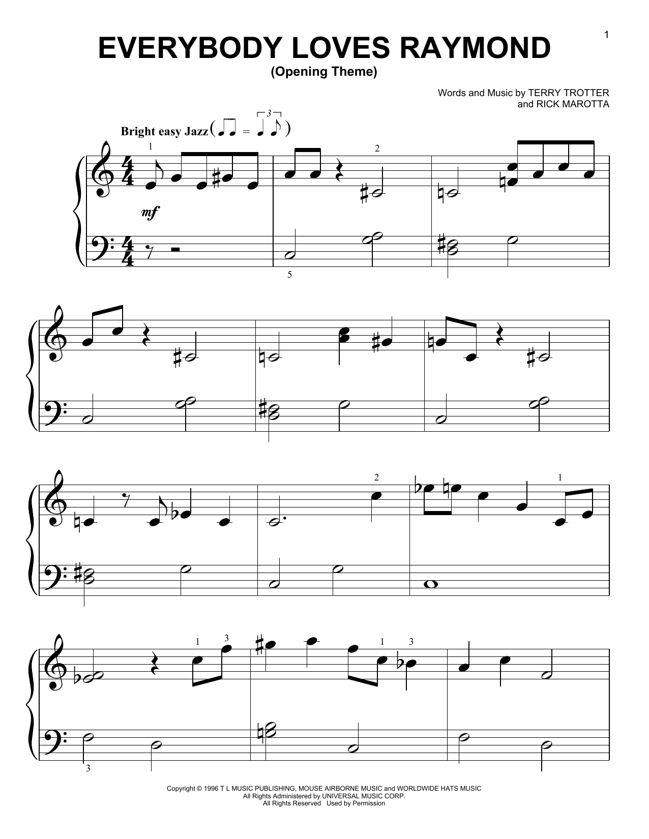 Terry Trotter and Rick Marotta Everybody Loves Raymond (Opening Theme) sheet music notes and chords arranged for Very Easy Piano
