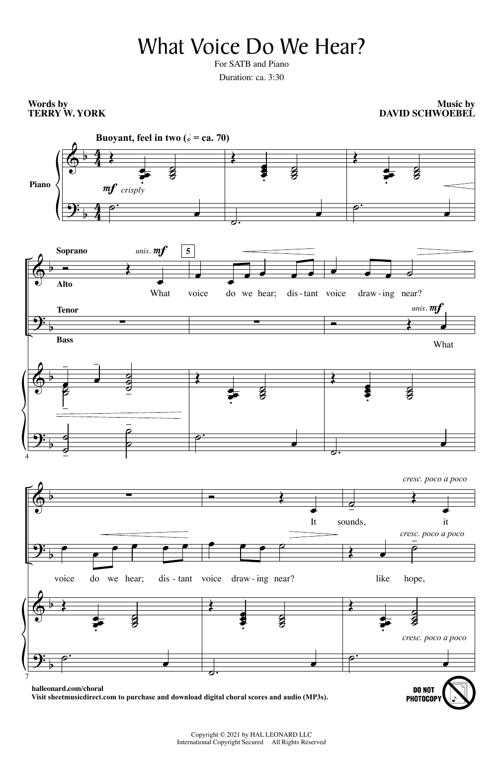 Terry W. York and David Schwoebel What Voice Do We Hear? sheet music notes and chords arranged for SATB Choir