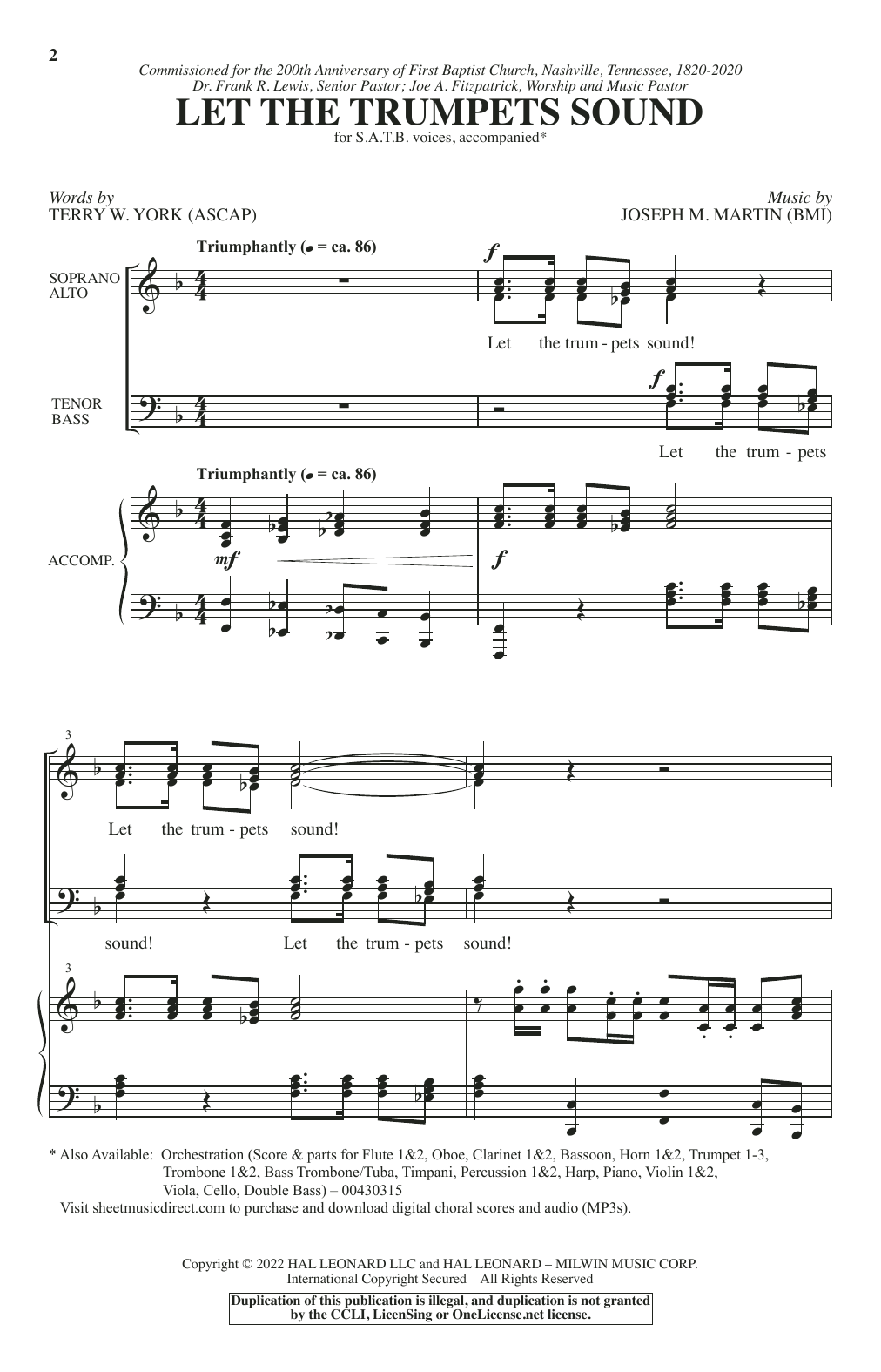 Terry W. York and Joseph M. Martin Let The Trumpets Sound sheet music notes and chords arranged for SATB Choir