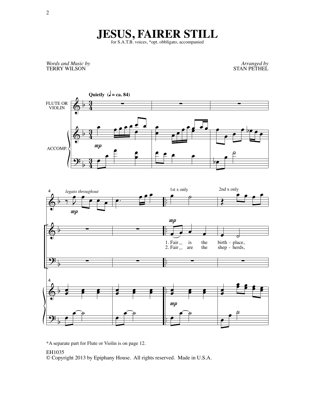 Terry Wilson Jesus, Fairer Still (arr. Stan Pethel) sheet music notes and chords arranged for SATB Choir