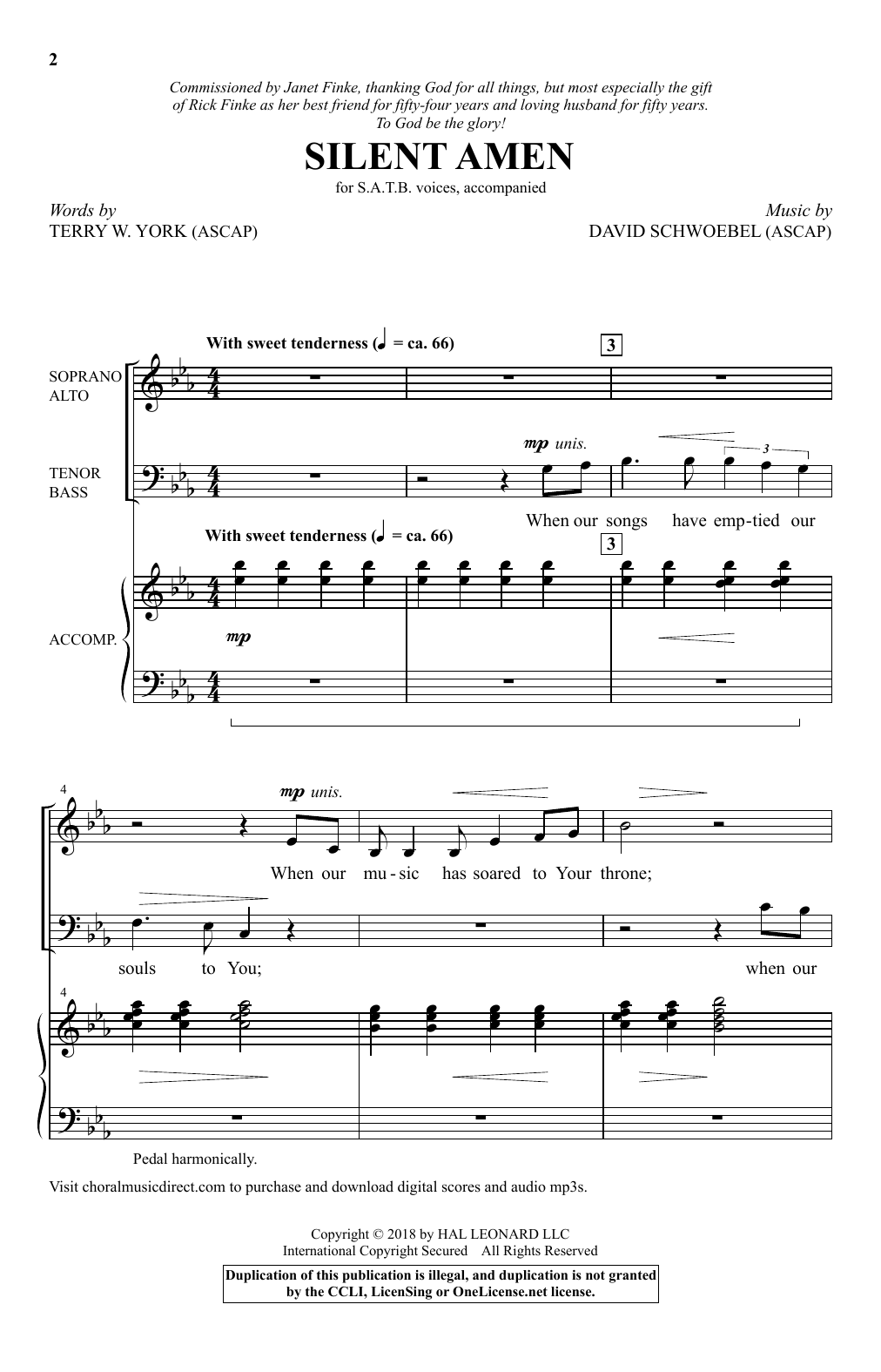 Terry York & David Schwoebel Silent Amen sheet music notes and chords arranged for SATB Choir