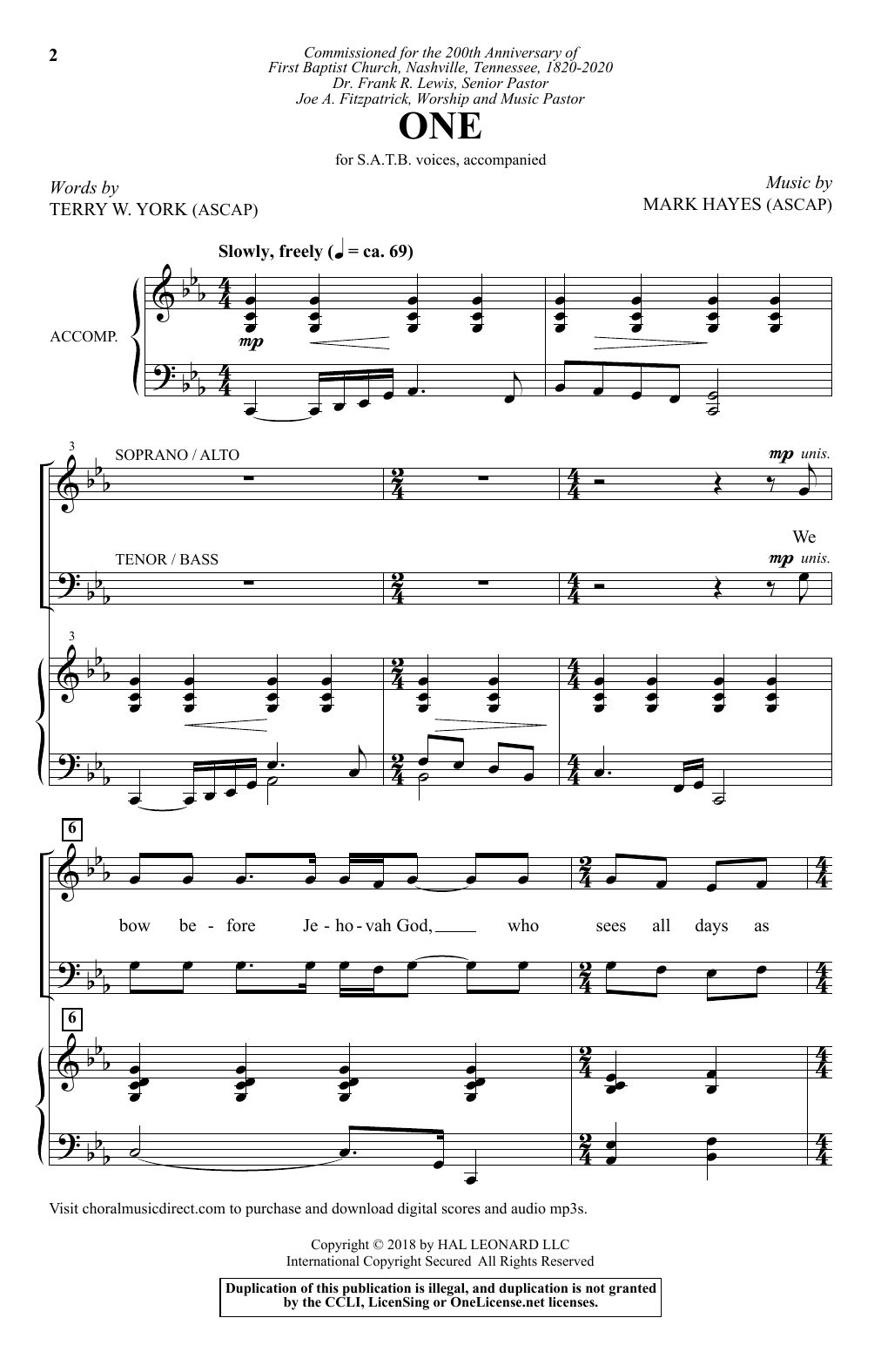Terry York & Mark Hayes One sheet music notes and chords arranged for SATB Choir