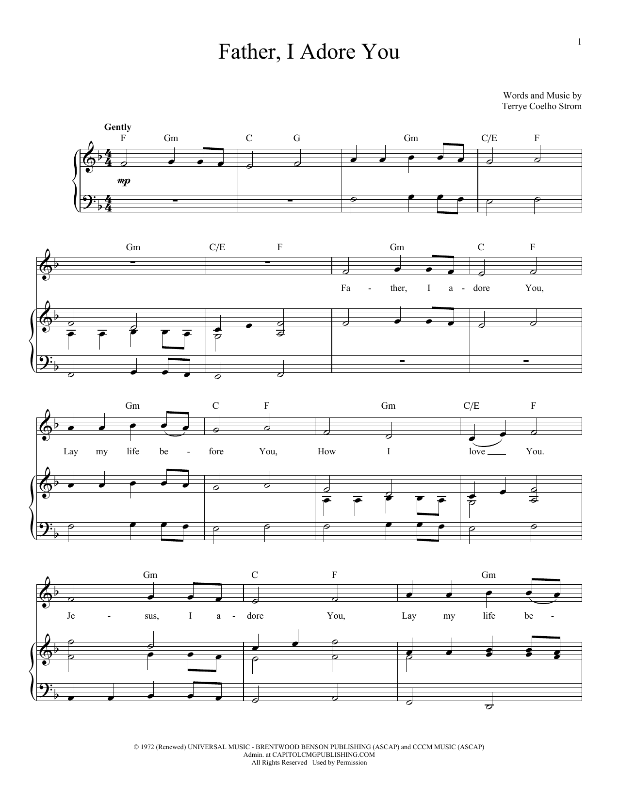 Terrye Coelho Father I Adore You sheet music notes and chords arranged for Piano & Vocal