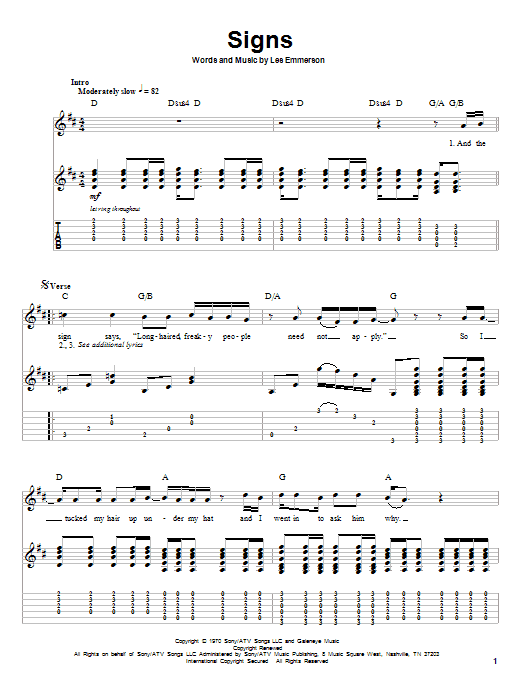 Tesla Signs sheet music notes and chords arranged for Guitar Tab (Single Guitar)