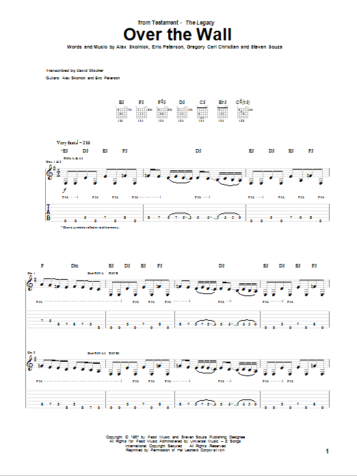 Testament Over The Wall sheet music notes and chords arranged for Guitar Tab