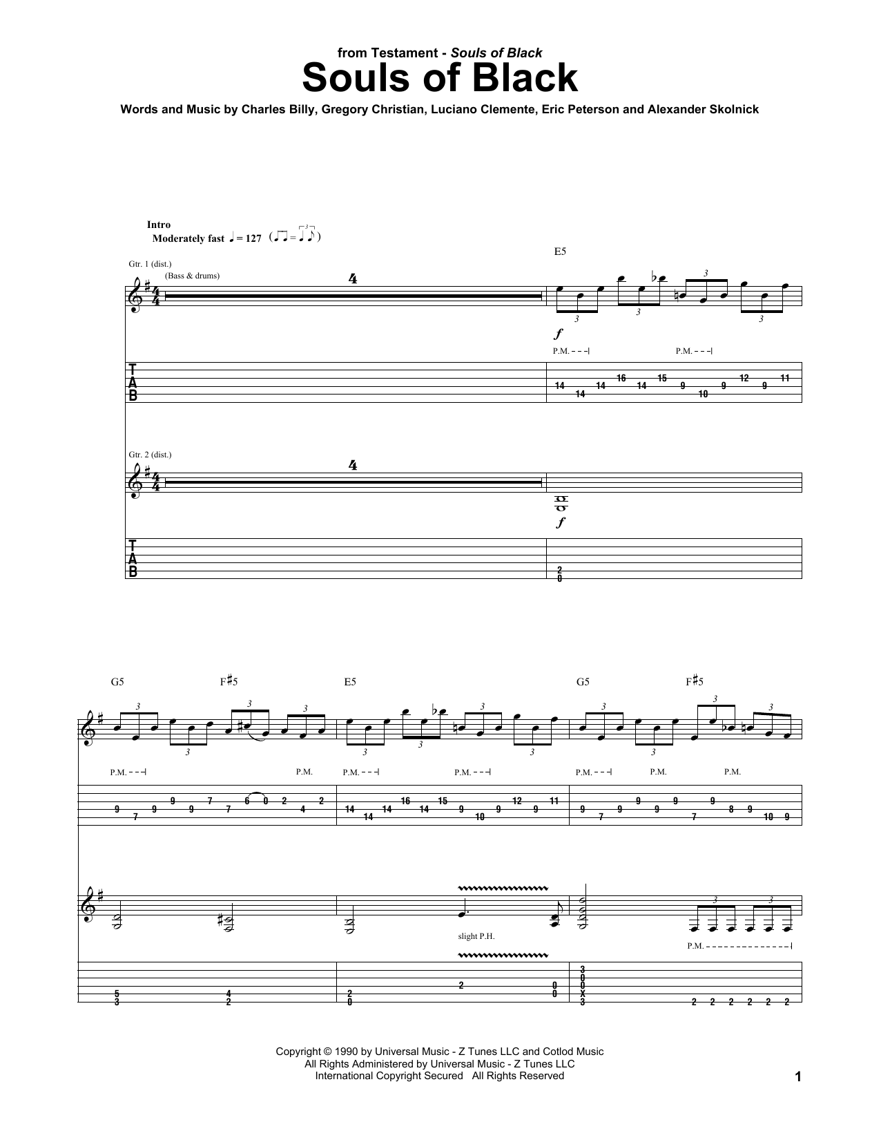 Testament Souls Of Black sheet music notes and chords arranged for Guitar Tab