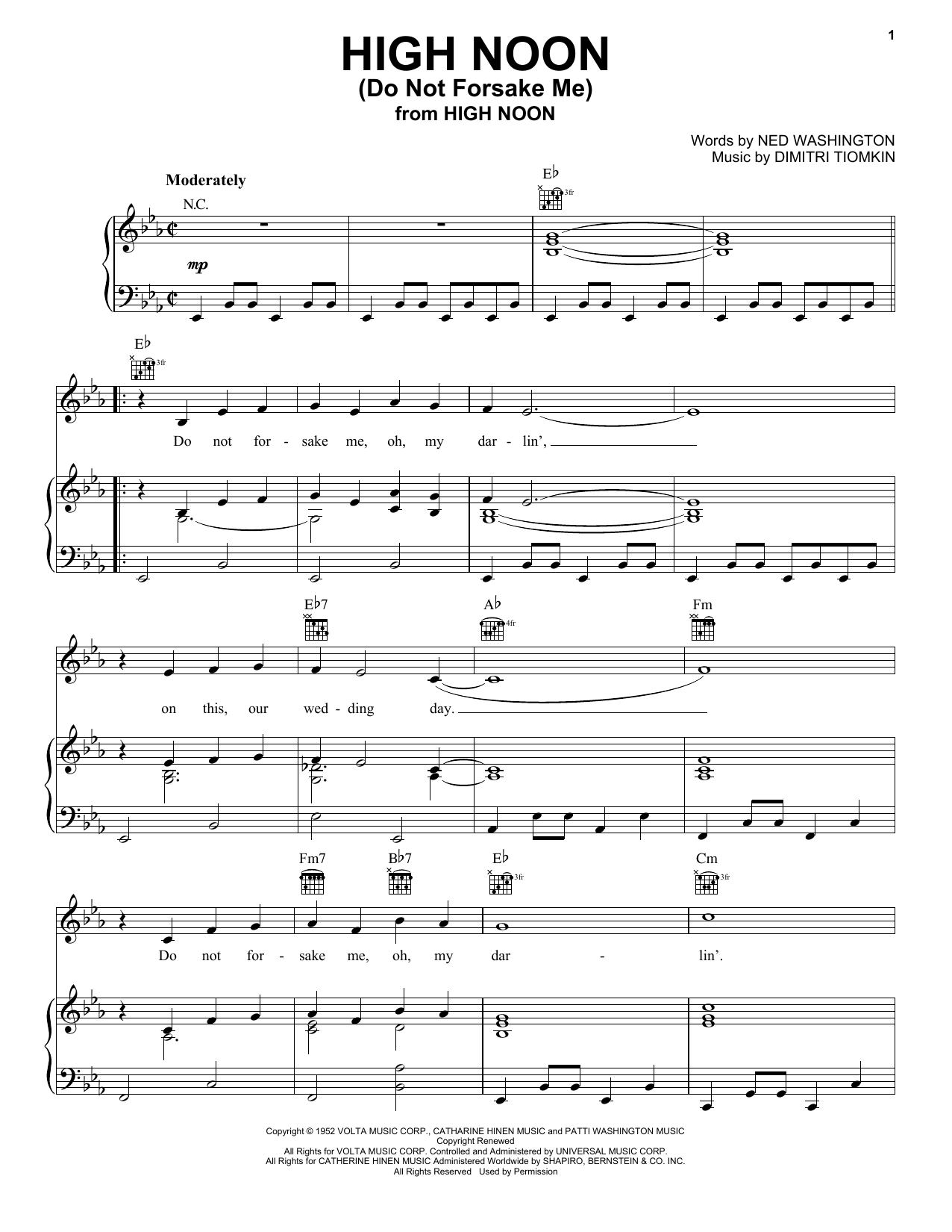 Tex Ritter High Noon (Do Not Forsake Me) sheet music notes and chords arranged for Piano, Vocal & Guitar Chords (Right-Hand Melody)