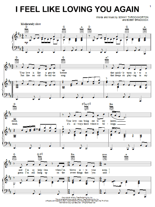 T.G. Sheppard I Feel Like Loving You Again sheet music notes and chords arranged for Piano, Vocal & Guitar Chords (Right-Hand Melody)