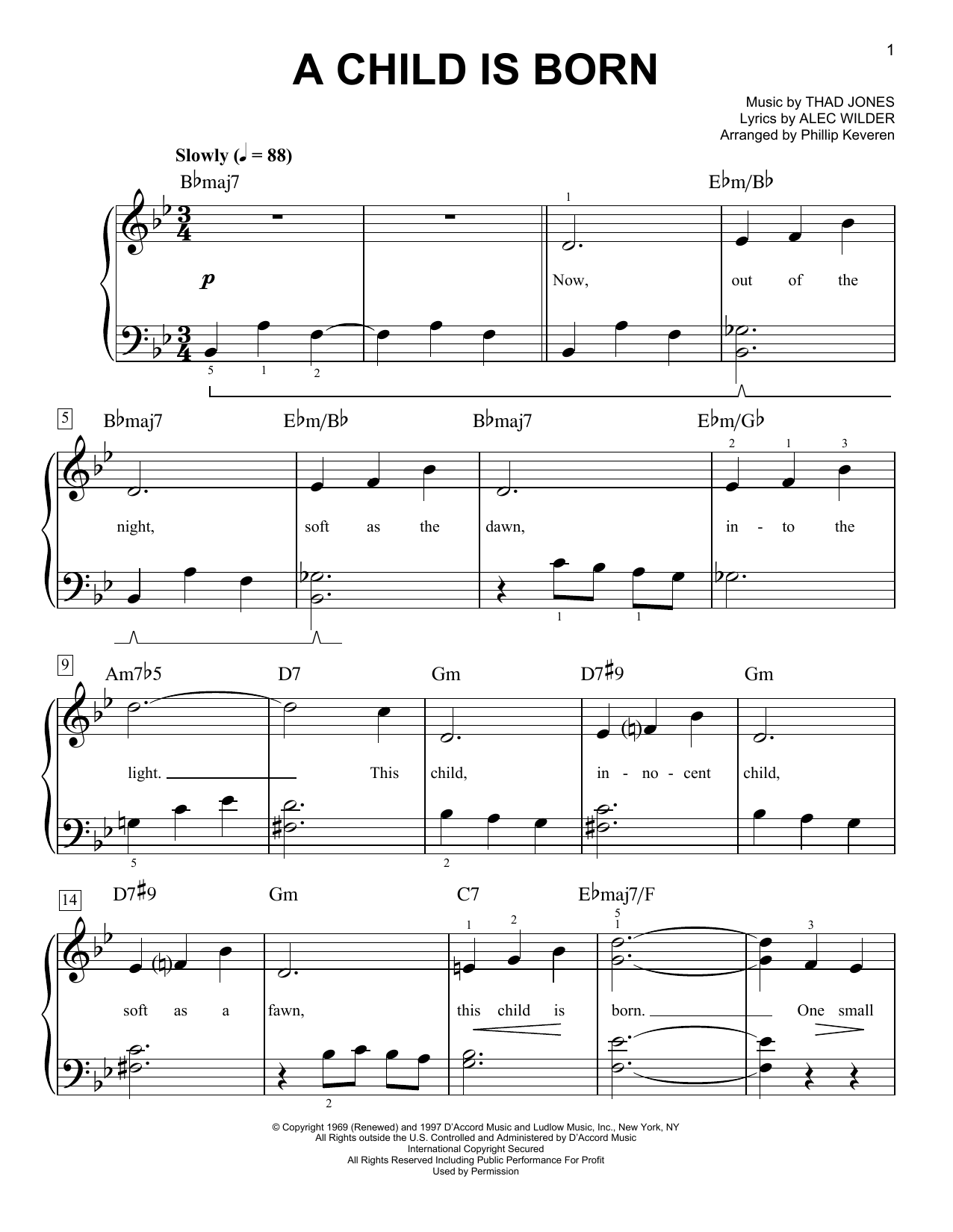 Thad Jones A Child Is Born (arr. Phillip Keveren) sheet music notes and chords arranged for Easy Piano