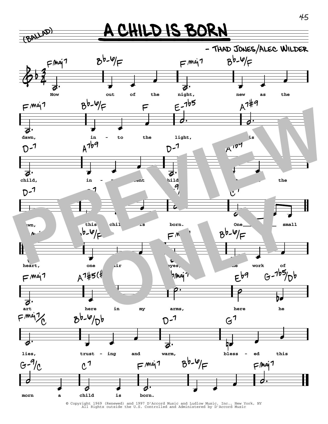 Thad Jones A Child Is Born (Low Voice) sheet music notes and chords arranged for Real Book – Melody, Lyrics & Chords