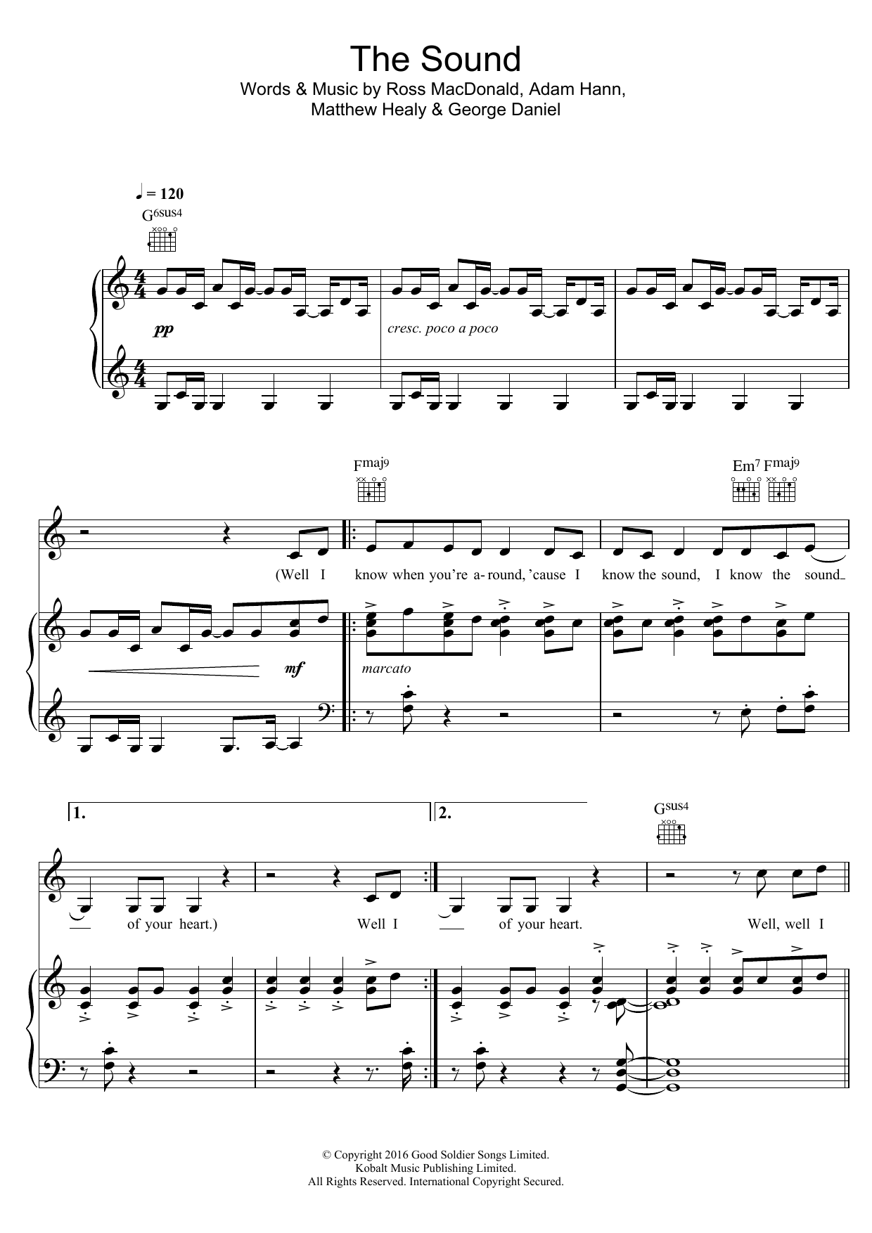 The 1975 The Sound sheet music notes and chords arranged for Piano, Vocal & Guitar Chords
