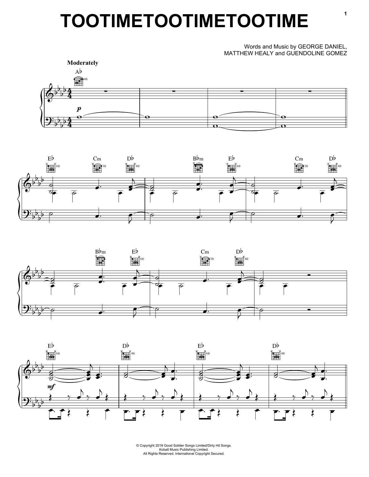 The 1975 TOOTIMETOOTIMETOOTIME sheet music notes and chords arranged for Piano, Vocal & Guitar Chords (Right-Hand Melody)