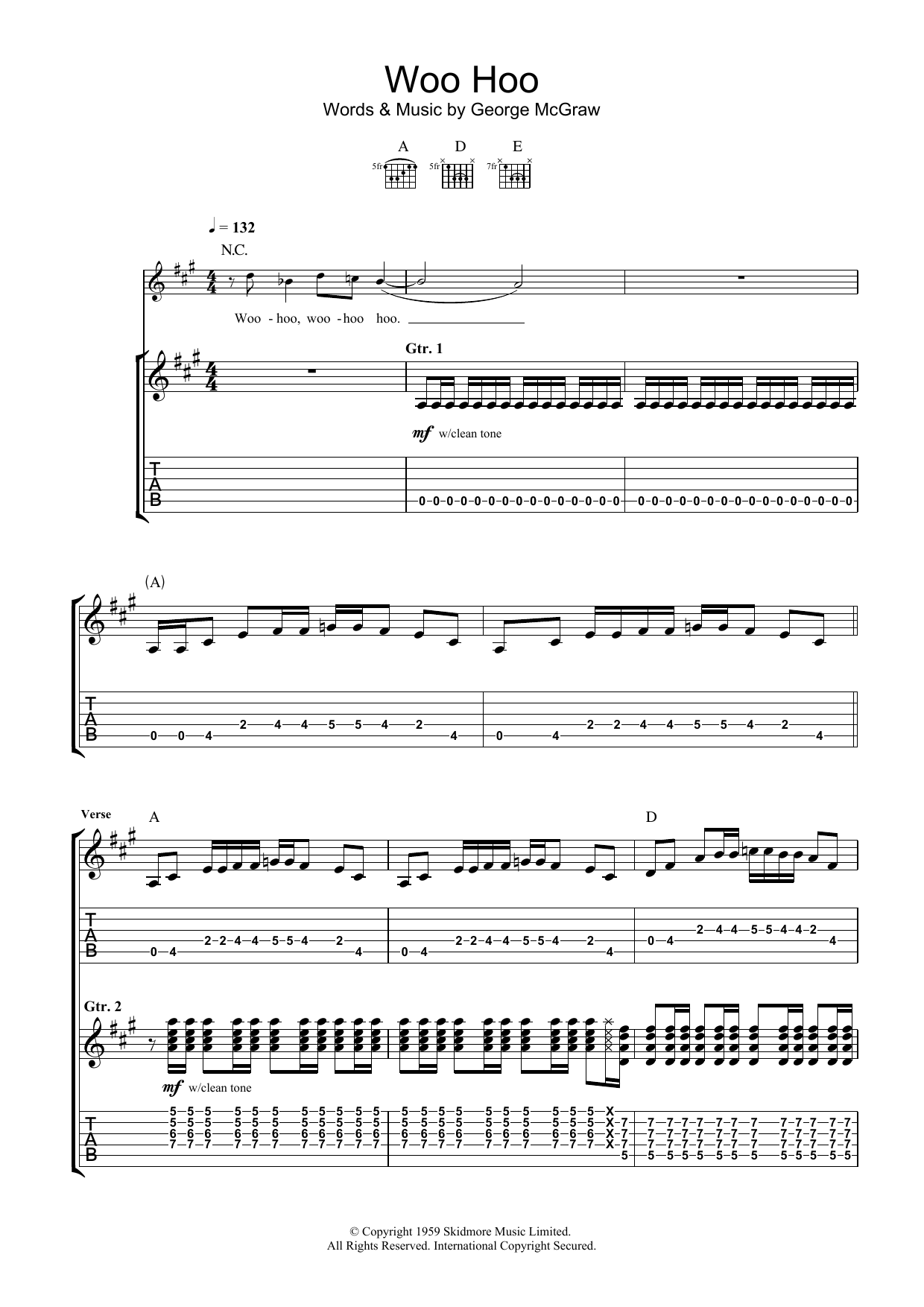The 5.6.7.8's Woo Hoo sheet music notes and chords arranged for Guitar Tab