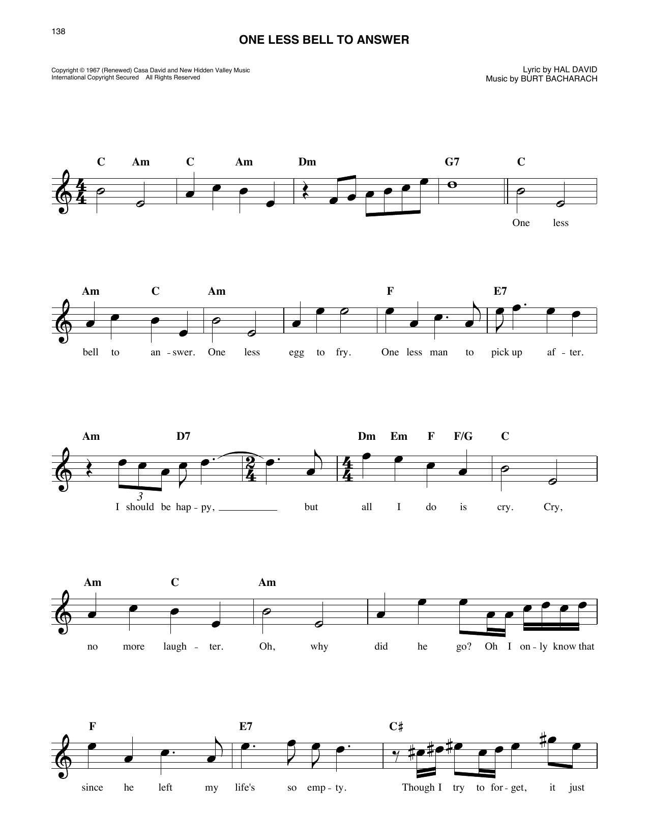 The 5th Dimension One Less Bell To Answer sheet music notes and chords arranged for Easy Lead Sheet / Fake Book