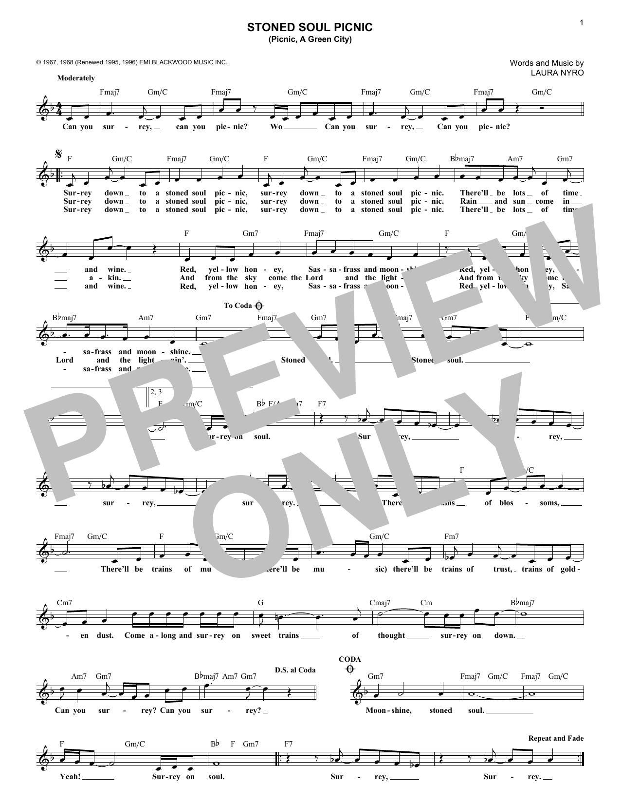 The 5th Dimension Stoned Soul Picnic (Picnic, A Green City) sheet music notes and chords arranged for Lead Sheet / Fake Book