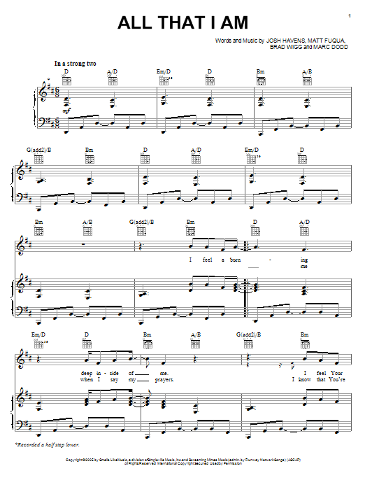 The Afters All That I Am sheet music notes and chords arranged for Easy Piano