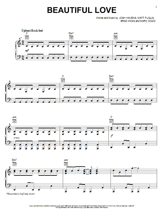 The Afters Beautiful Love sheet music notes and chords arranged for Piano, Vocal & Guitar Chords (Right-Hand Melody)